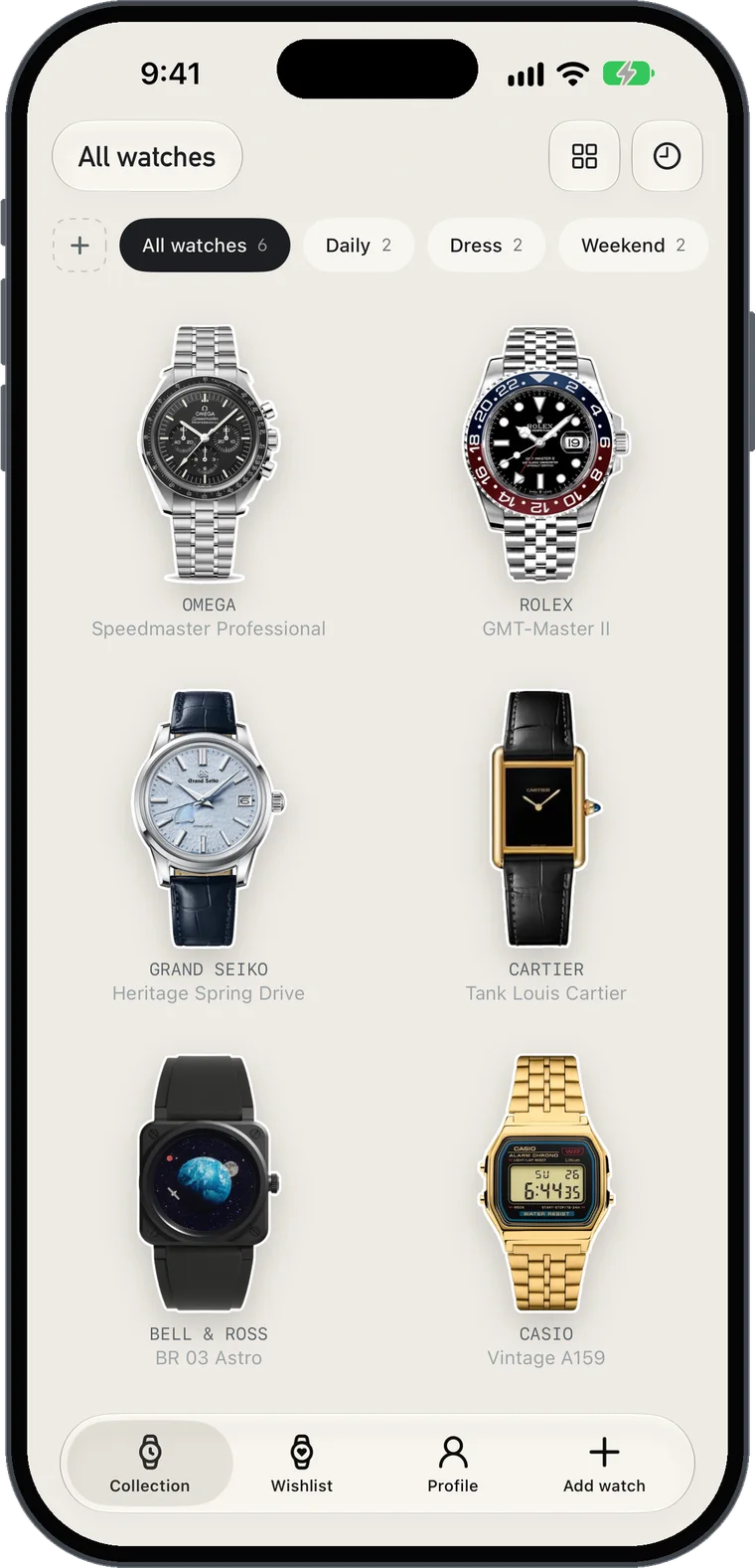The Werk collection as die-cut watch stickers, with Daily, Dress and Weekend boxes